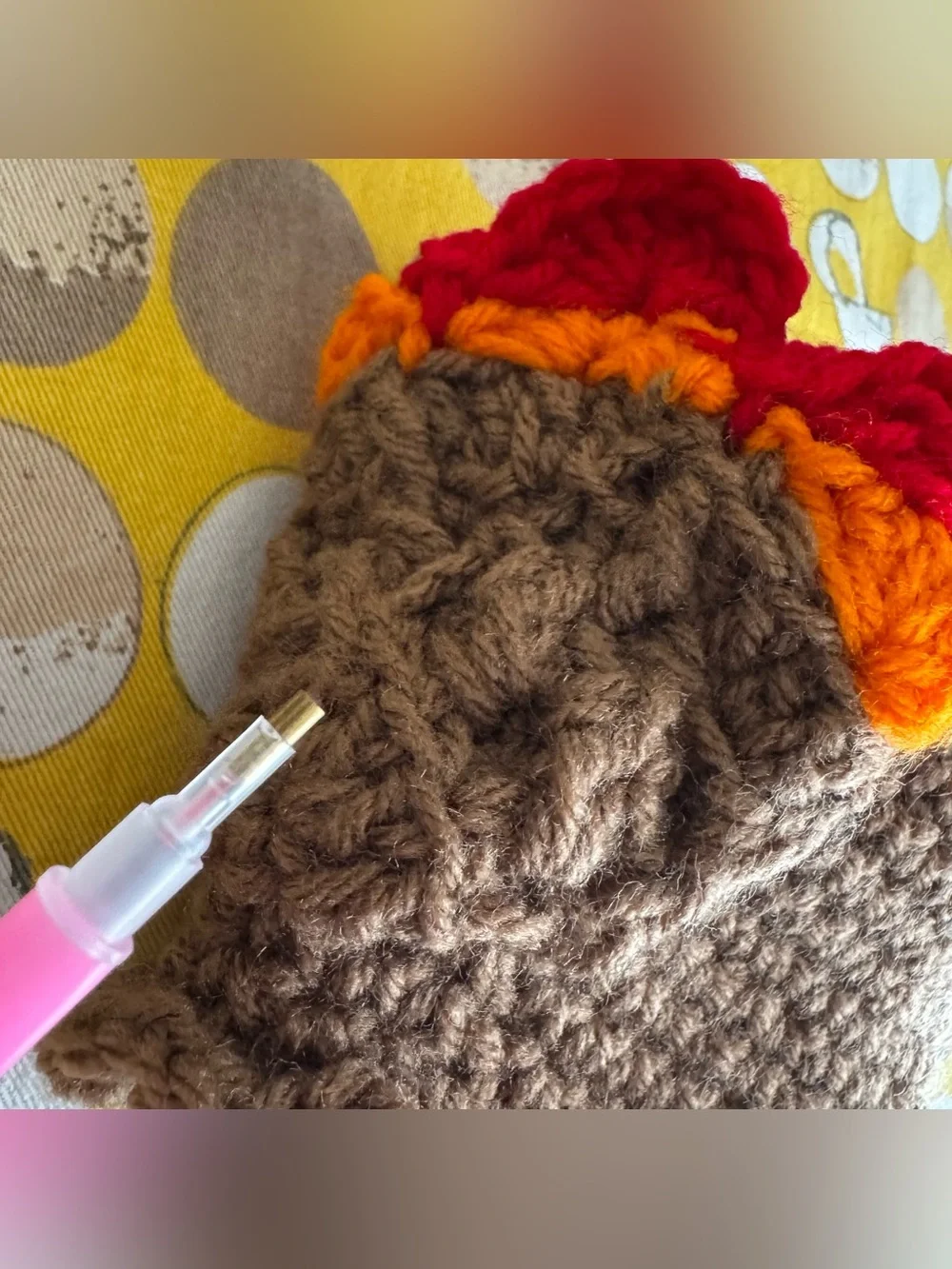 Crocheted back Thanksgiving turkey beanie hat